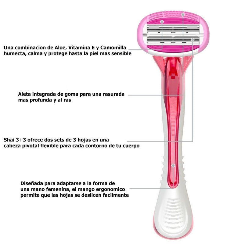 MAQUINA DE AFEITAR FEMENINA DE 6 HOJAS-DESECHABLES