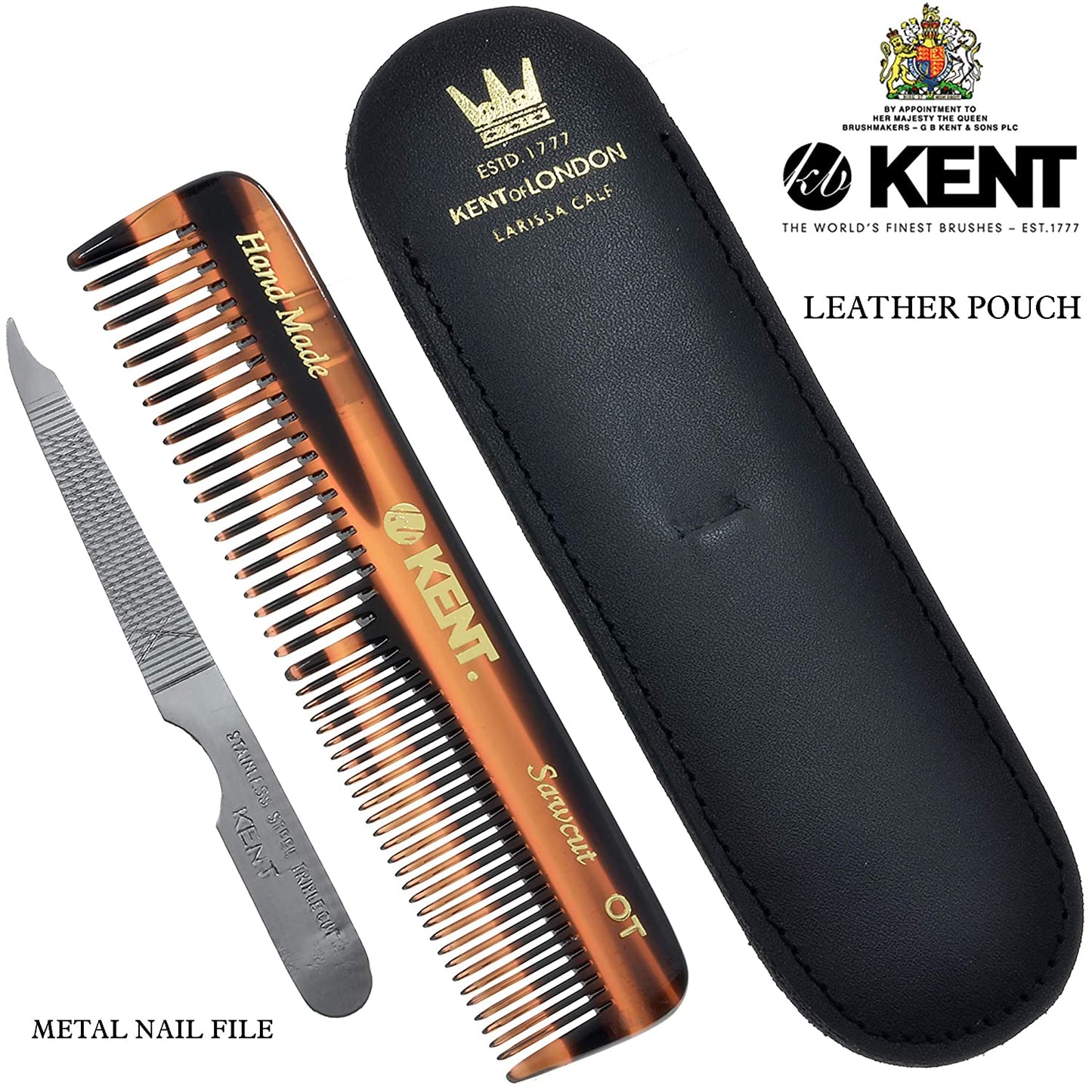 KENT PEINETA DE DIENTES FINOS Y GRUESOS CON LIMA Y ESTUCHE DE CUERO