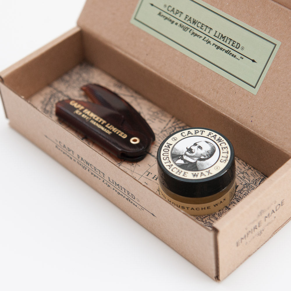 CAPTAIN FAWCETT'S SET CERA PARA BIGOTE SANDALWOOD CON PEINETA PLEGABLE