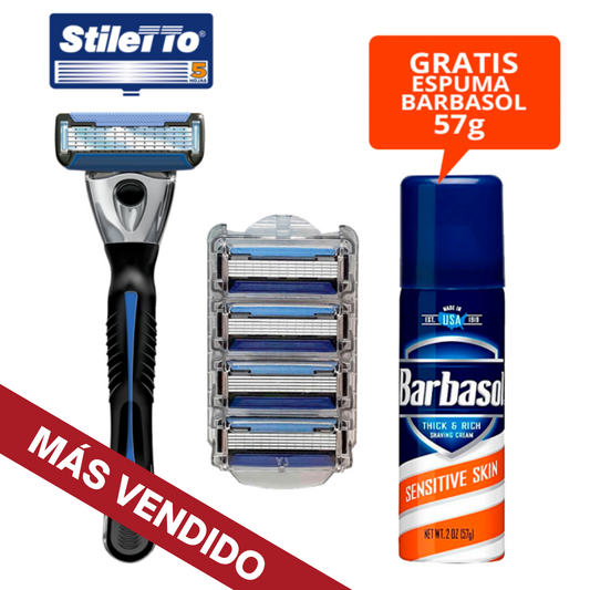 STILETTO® KIT DE AFEITADO DE 5 HOJAS CON HOJA TRIMMER POSTERIOR