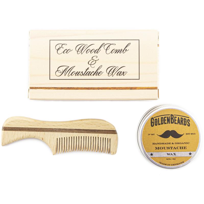 GOLDEN BEARDS SET CERA ORGANICA PARA BIGOTES 15 ml. Y PEINETA ECOLOGICA