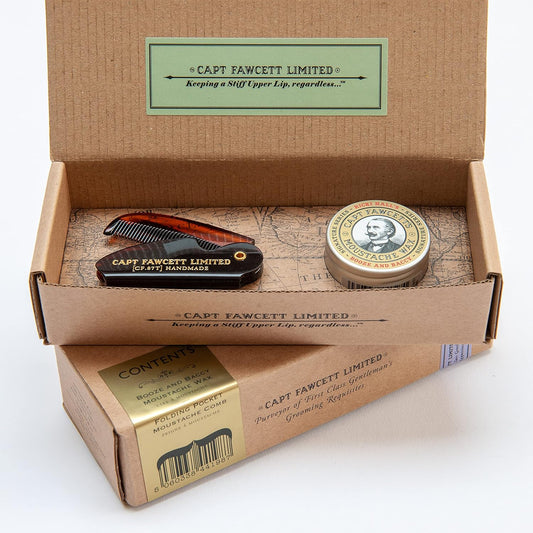 CAPTAIN FAWCETT'S SET CERA PARA BIGOTE RICKY HALL´S BOOZE AND BACCY CON PEINETA PLEGABLE