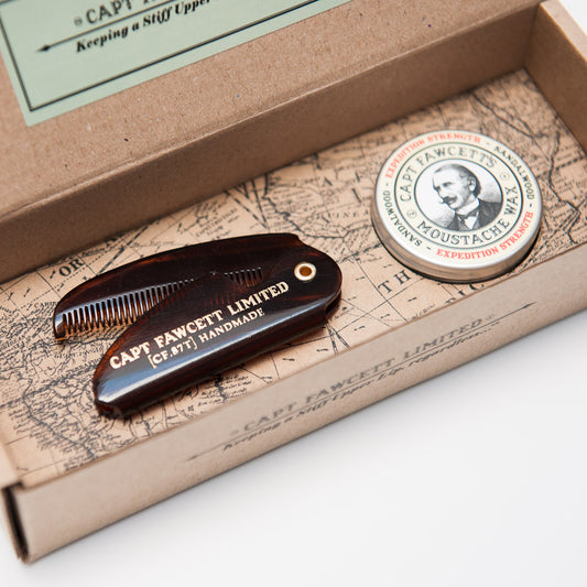 CAPTAIN FAWCETT'S SET CERA PARA BIGOTE SANDALWOOD CON PEINETA PLEGABLE