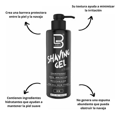 LEVEL3 GEL TRANSPARENTE DE AFEITADO AQUA 500 ml