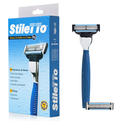 STILETTO® KIT DE AFEITADO DE 3 HOJAS COMPATIBLE CON GILLETTE® MACH3®