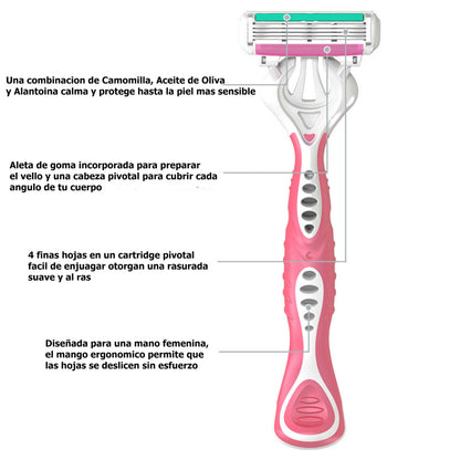 MAQUINA DE AFEITAR FEMENINA DE 4 HOJAS-DESECHABLES