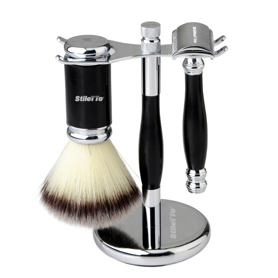 STILETTO SET DE AFEITADO BROCHA Y MAQUINA DE AFEITAR DOBLE HOJA SRB33 BLACK
