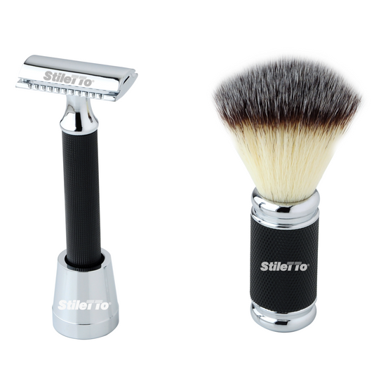 STILETTO SET DE AFEITADO BROCHA Y MAQUINA DE AFEITAR DOBLE HOJA SRS-T121 BLACK