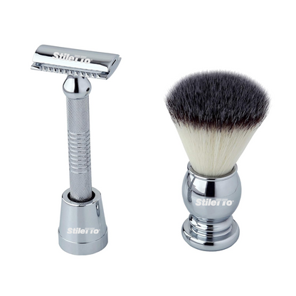 STILETTO SET DE AFEITADO BROCHA Y MAQUINA DE AFEITAR DOBLE HOJA SRS-27501