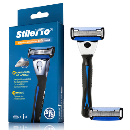 STILETTO® KIT DE AFEITADO DE 5 HOJAS CON HOJA TRIMMER POSTERIOR
