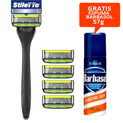 STILETTO® KIT DE AFEITAR DE 6 HOJAS CON HOJA TRIMMER POSTERIOR