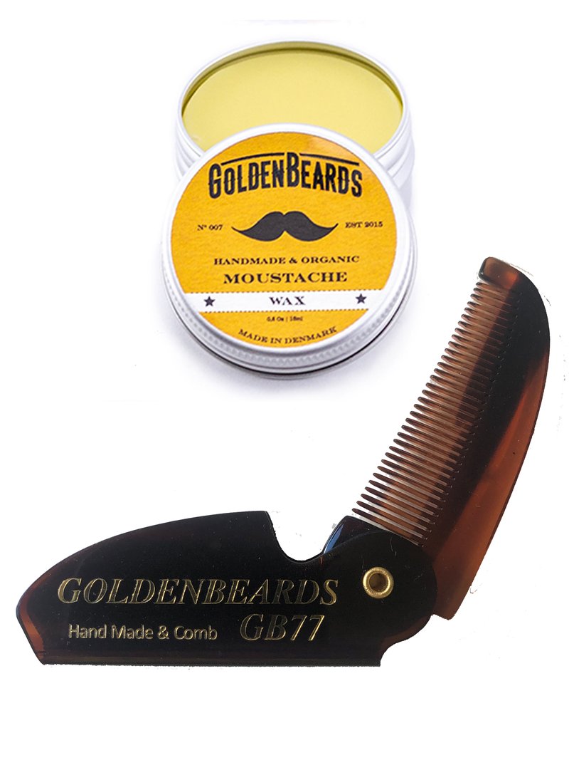 GOLDEN BEARDS SET CERA ORGANICA PARA BIGOTES 15 ml. Y PEINETA PLEGABLE