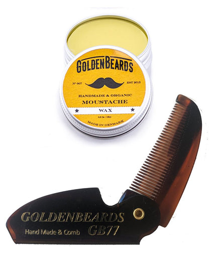 GOLDEN BEARDS SET CERA ORGANICA PARA BIGOTES 15 ml. Y PEINETA PLEGABLE